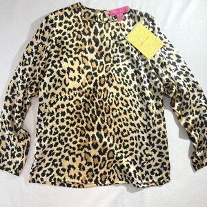 Ancora by Mary Ann Restivo 100% Silk Leopard Print Blouse NWT